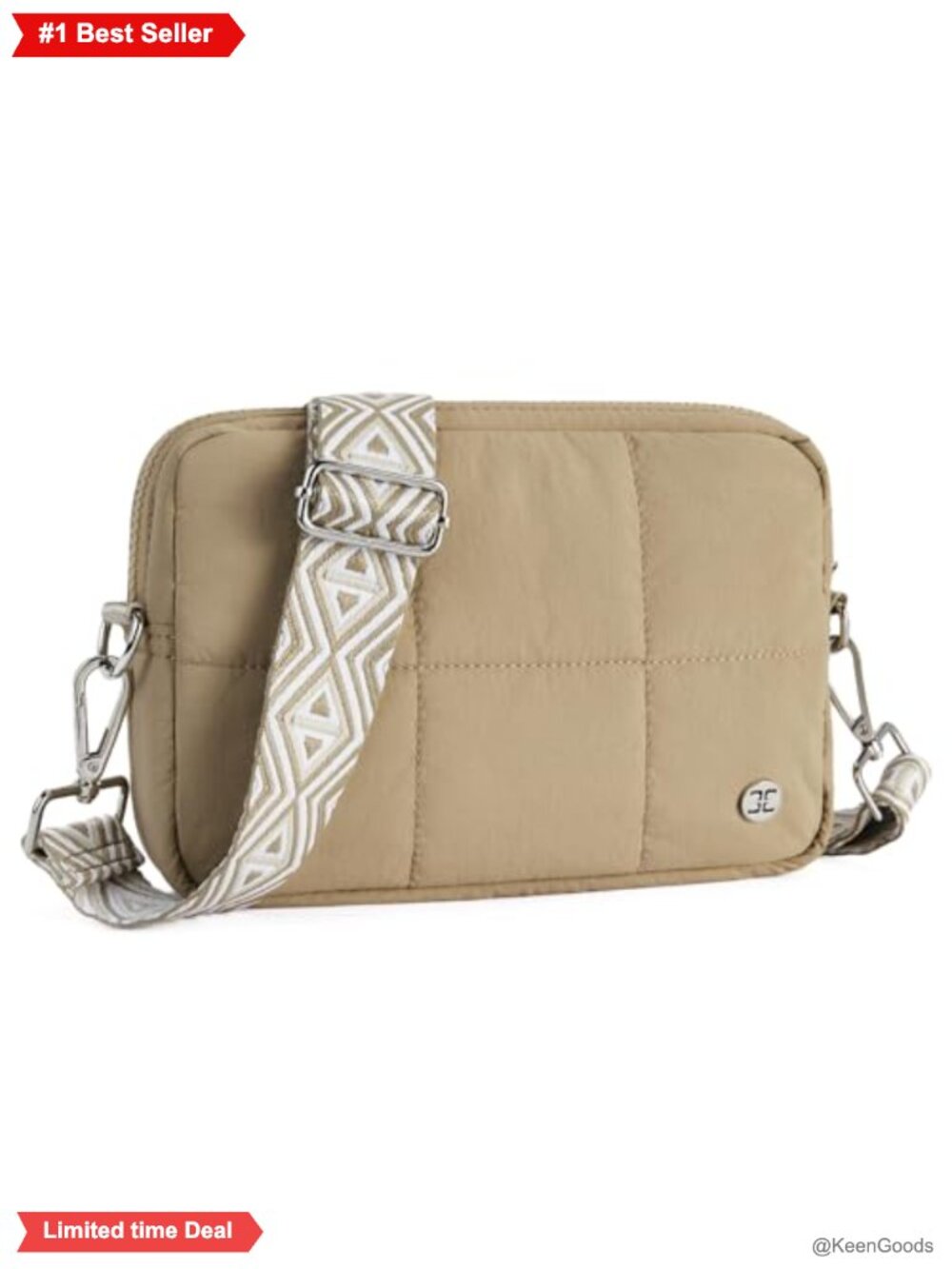 Quilted Puffer Crossbody Bag with Adjustable Guitar Strap - Lightweight Nylon